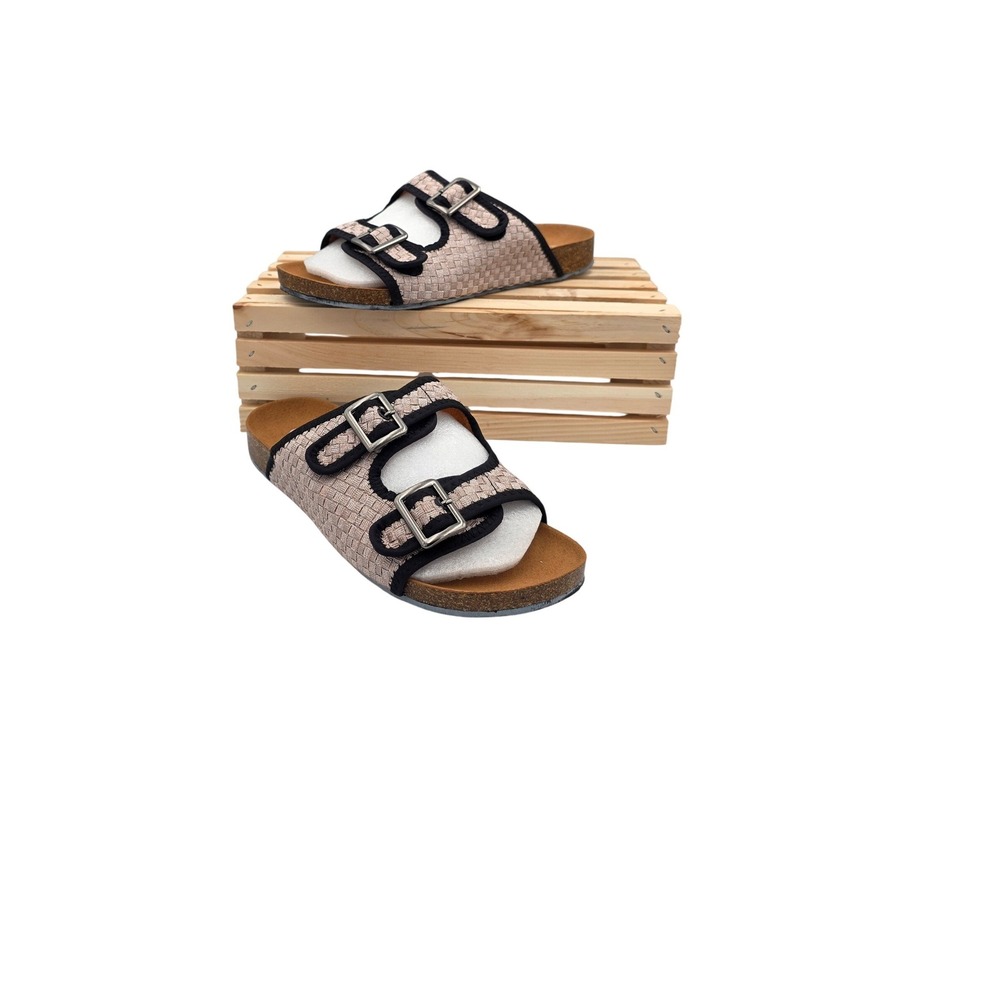 Bernie Mev Slide Sandals Women 7 EU 38 Pink Woven Double Buckle Cork Footbed